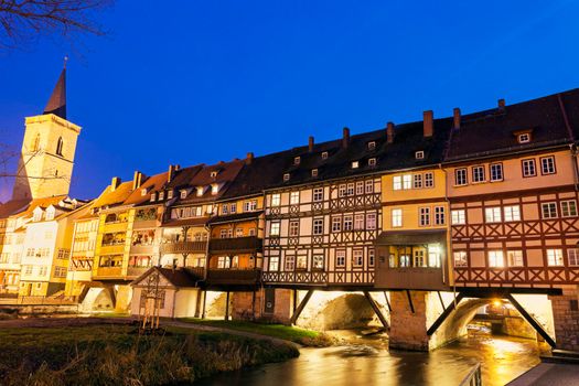 Kramerbrucke - bridge with houses. Erfurt, Thuringia, Germany