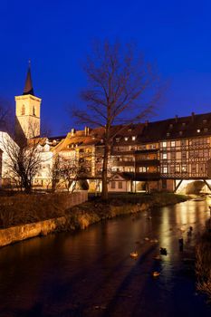 Kramerbrucke - bridge with houses. Erfurt, Thuringia, Germany