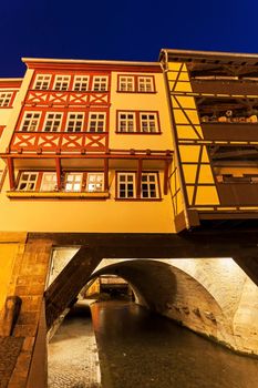 Kramerbrucke - bridge with houses. Erfurt, Thuringia, Germany