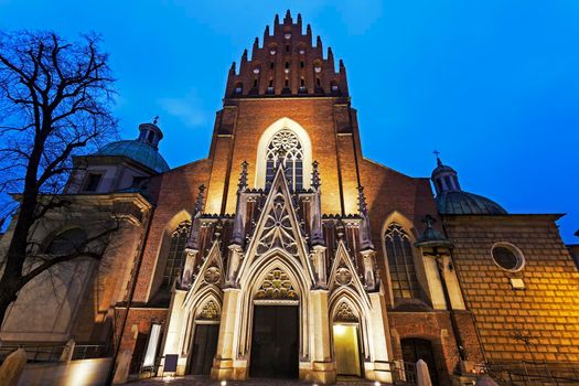Holy Trinity Church in Krakow at night. Krakow, Poland 