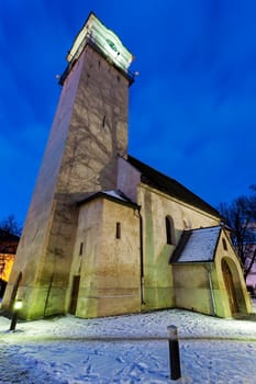 Church of St. Egidius in Poprad at night. Poprad, Slovakia