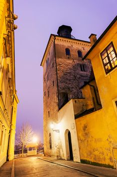 Lotrscak Tower in Zagreb at night. Zagreb, Croatia