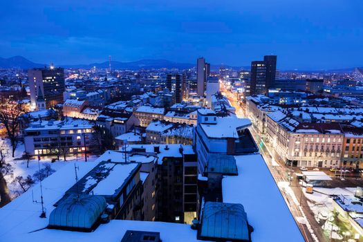 Panorama of Ljubljana at night. Ljubljana, Slovenia.