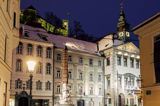 Ljubljana City Hall at night. Ljubljana, Slovenia