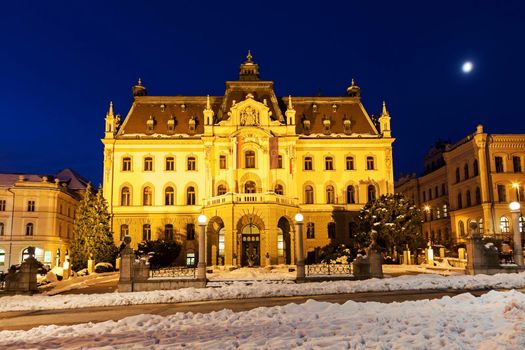 University of Ljubljana building in the center of Ljubljana. Ljubljana, Slovenia