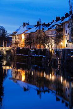 Architecture along Ljubljanica River. Ljubljana, Slovenia