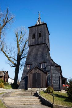 Wooden Church of St. Anna from XIX century in Golkowice. Golkowice, Slaskie, Poland.