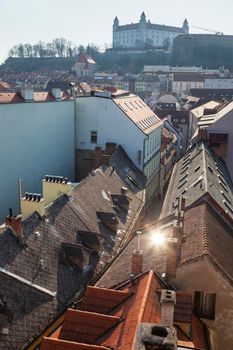 Roofs of Old Town and Bratislava Castle. Bratislava, Slovakia.