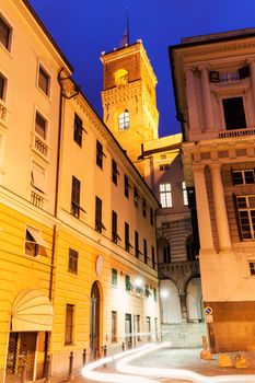 Genoa Old Town street at night. Genoa, Liguria, Italy,