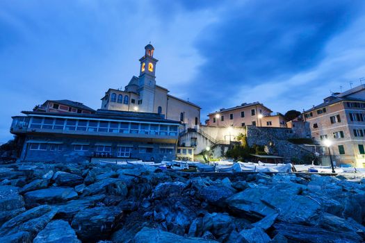 St Antonio Church in Genoa at morning dusk. Genoa, Liguria, Italy,