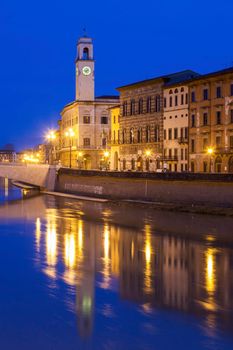 Pisa architecture with the clock tower. Pisa, Tuscany, Italy