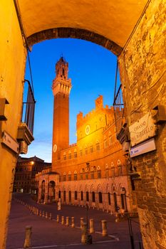 Siena town hall at sunrise. Siena, Tuscany, Italy