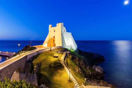 Truglia Tower in Sperlonga at night. Sperlonga, Lazio, Italy.