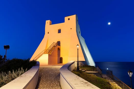 Truglia Tower in Sperlonga at night. Sperlonga, Lazio, Italy.