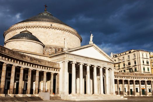Piazza Plebiscito in Naples with San Francesco di Paola Church. Naples, Campania, Italy