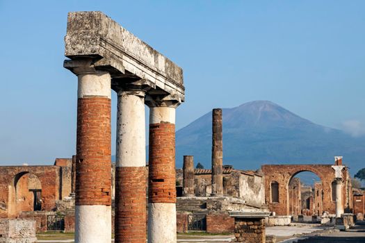 Pompei ruins and Vesuvius. Pompei, Campania, Italy.