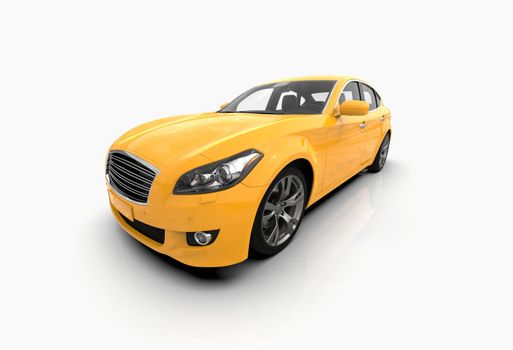 Generic and Brandless Car Isolated on White 3d Illustration, Contemporary Sedan Studio, Dealership Automobile Industry, Auto Transport, Infographics Automotive Background, City Vehicle Template