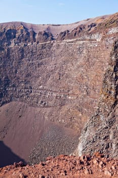 View of Mt Vesuvius volcano crater. Campania, Italy. 