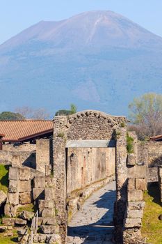 Pompei ruins and Mt Vesuvius. Pompei, Campania, Italy.