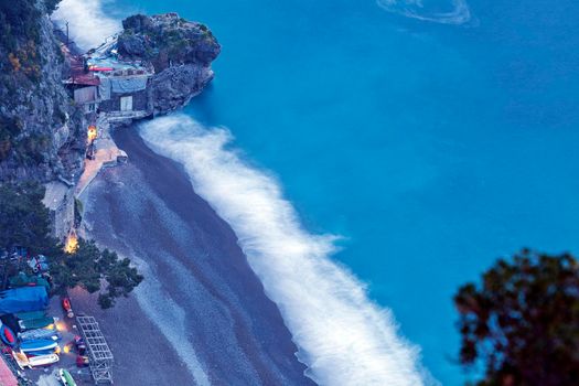 Aerial view of beach in Positano. Campania, Italy.