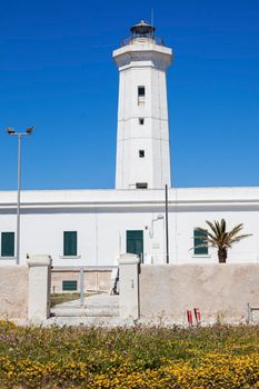 Lighthouse in San Cataldo. San Cataldo, Apulia, Italy.