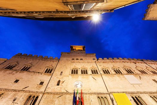 Architecture of Perugia at night. Perugia, Umbria, Italy.