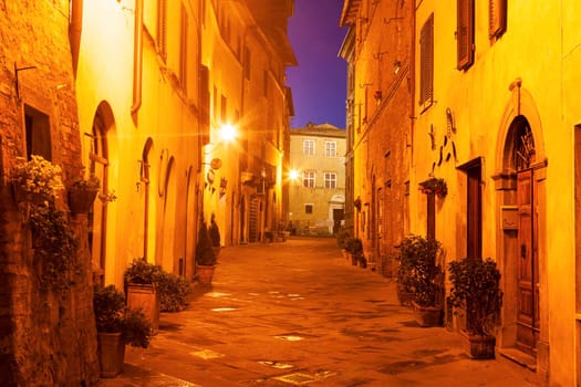 Pienza old town before sunrise. Pienza, Tuscany, Italy