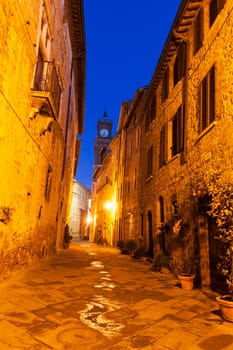 Pienza old town before sunrise. Pienza, Tuscany, Italy