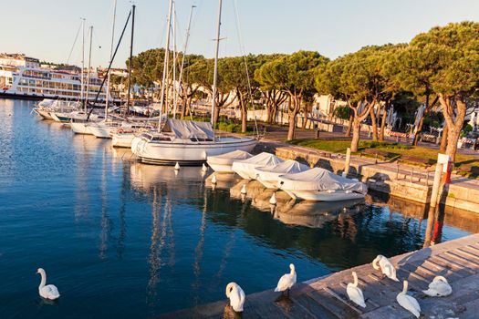 Desenzano Harbor in Desenzano del Garda. Desenzano del Garda, Lombardy, Italy.