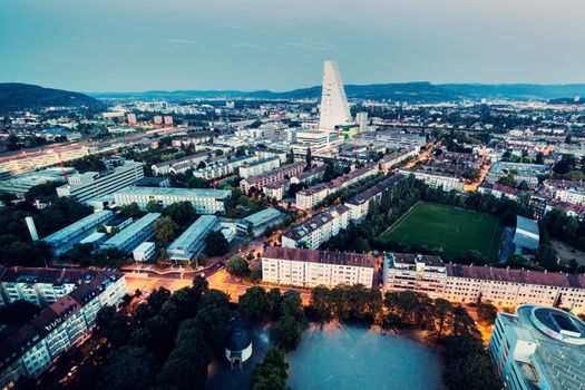Aerial panorama of Basel. Basel, Basel-Stadt, Switzerland.