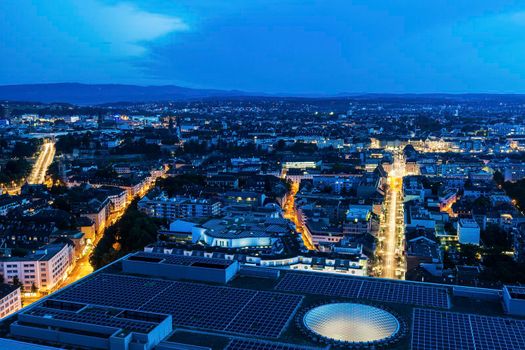 Aerial panorama of Basel. Basel, Basel-Stadt, Switzerland.