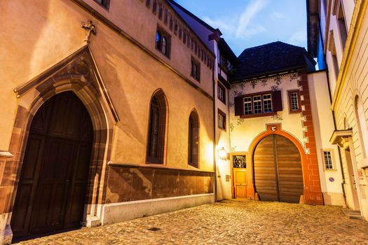 Basel old town street. Basel, Basel-Stadt, Switzerland.