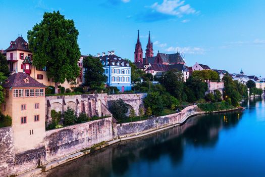 Basel architecture along Rhine River. Basel, Basel-Stadt, Switzerland.