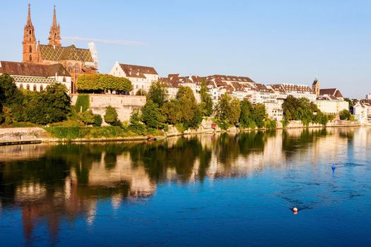 Basel architecture along Rhine River. Basel, Basel-Stadt, Switzerland.