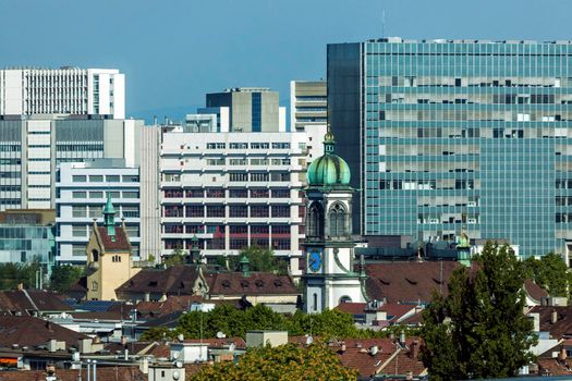 Aerial view of Basel architecture. Basel, Basel-Stadt, Switzerland.