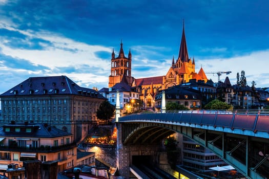 Lausanne Cathedral and city panorama. Lausanne, Vaud, Switzerland.