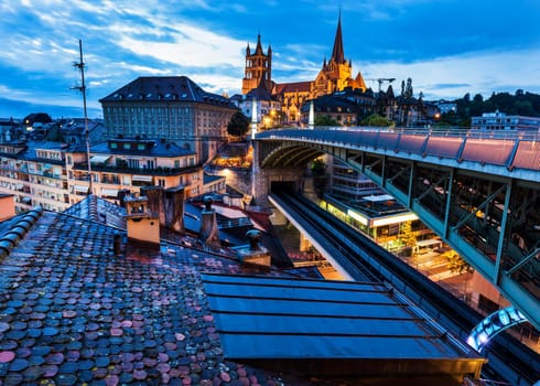 Lausanne Cathedral and city skyline. Lausanne, Vaud, Switzerland.