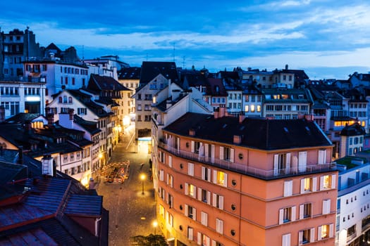 Lausanne panorama at night. Lausanne, Vaud, Switzerland.