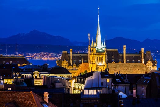 Lausanne panorama with Saint-Francois Church. Lausanne, Vaud, Switzerland.