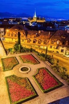 Lausanne panorama with Saint-Francois Church. Lausanne, Vaud, Switzerland.