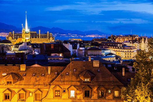 Lausanne panorama with Saint-Francois Church. Lausanne, Vaud, Switzerland.