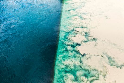 Confluence of the Rhone and Arve Rivers in Geneva. Geneva, Switzerland.