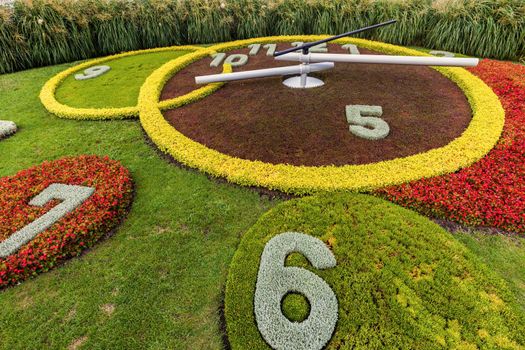 Flower clock in the center of Geneva. Geneva, Switzerland.