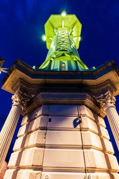 Geneva Lighthouse seen at night. Geneva, Switzerland.