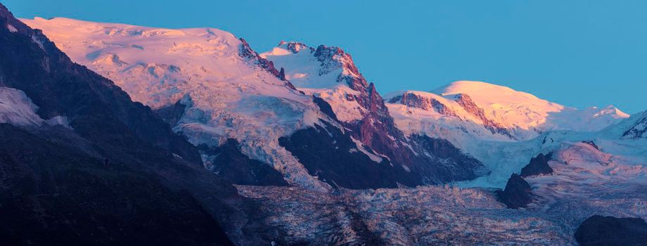 Mt. Blanc seen from Chamonix. Chamonix, Auvergne-Rhone-Alpes, France.