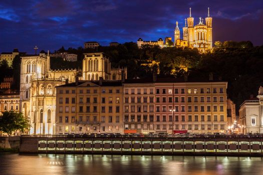 St. John's Cathedral and Basilica of Notre-Dame in Lyon. Lyon, Rhone-Alpes, France.