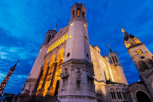 Basilica of Notre-Dame de Fourviere in Lyon. Lyon, Rhone-Alpes, France.