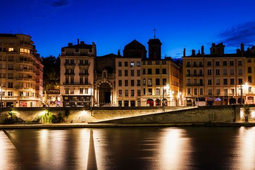 Architecture of Lyon along Saone River. Lyon, Rhone-Alpes, France. 