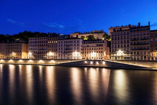 Architecture of Lyon along Saone River. Lyon, Rhone-Alpes, France. 