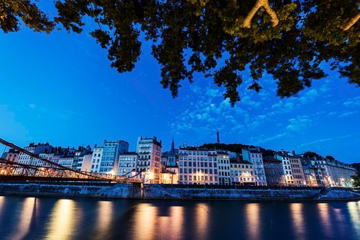 Architecture of Lyon along Saone Rive. Lyon, Rhone-Alpes, France. 